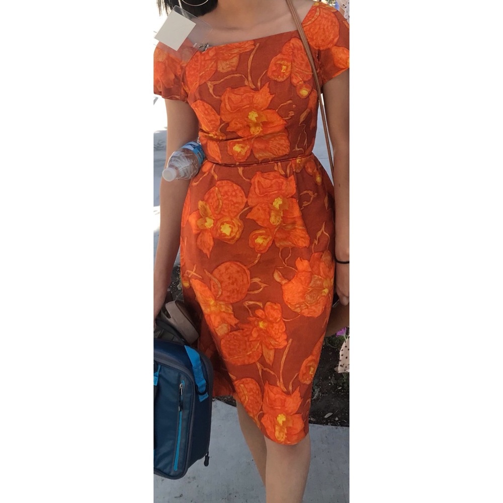 Vintage Orange Floral Sheath Dress
